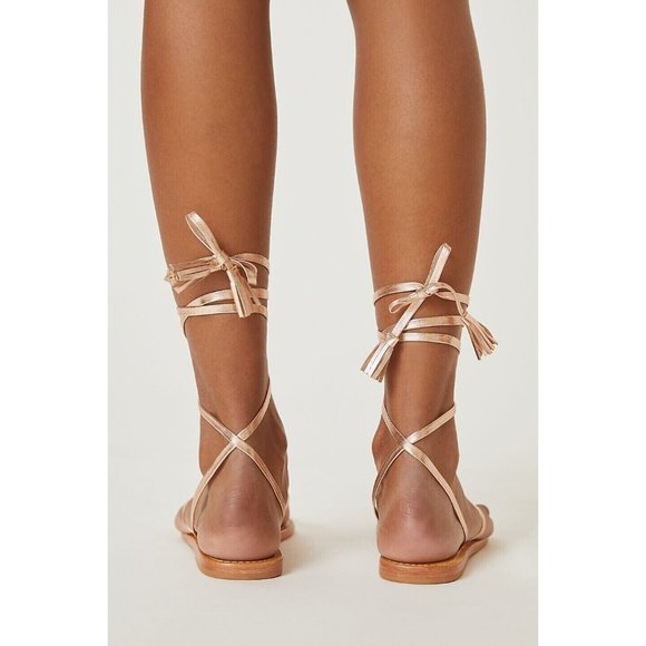 ❤️SOLD❤️Anthropologie Pilcro Sandal Womens Size 37 Gold Leather Tie-Up Thong - Picture 3 of 5